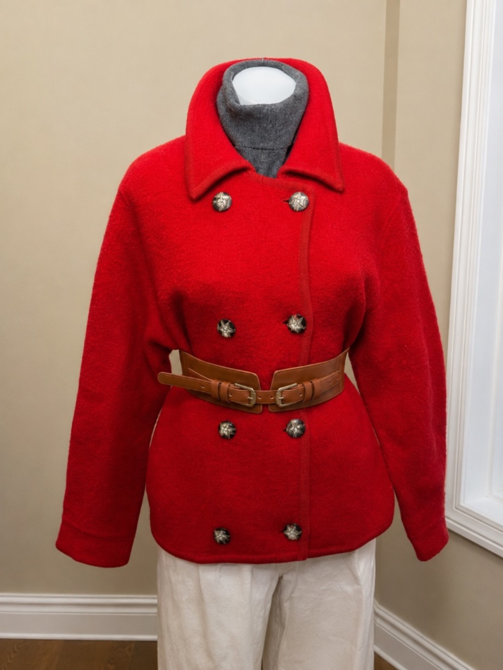 v i n t a g e…Rafaella Red Wool Sweater Jacket Size Large